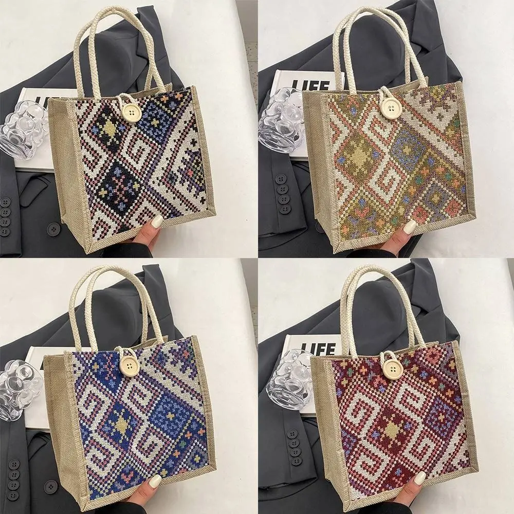 Travel Hand-Carrying Linen Tote Bag Reusable Shopping Lunch Bag National Style Handbag Women