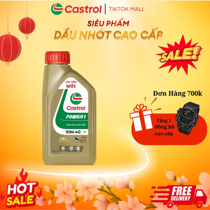 (combo 1 ga + 1 nhớt láp ) Dầu nhớt xe số Castrol POWER1 4T 10W-40 0.8L , 1L 4