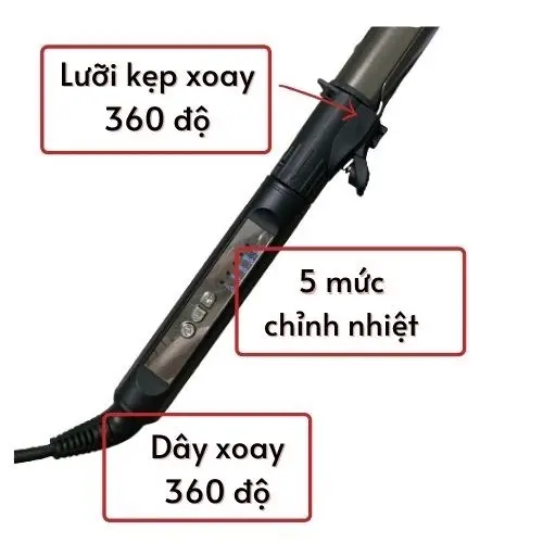 Máy uốn tóc, làm tóc xoăn lọn trục xoay 360 độ [5 mức chỉnh nhiệt] 4