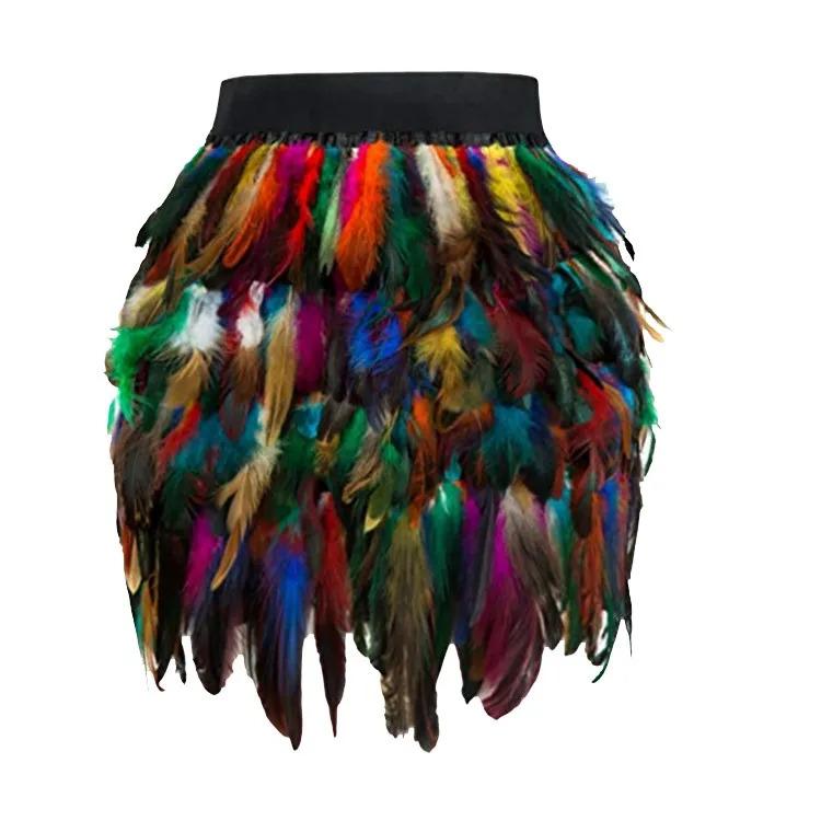 TikTok Shop Festival Carnival Feather Skirt Women High Waist Party Stage Performance Short Skirts Costumes Clothing