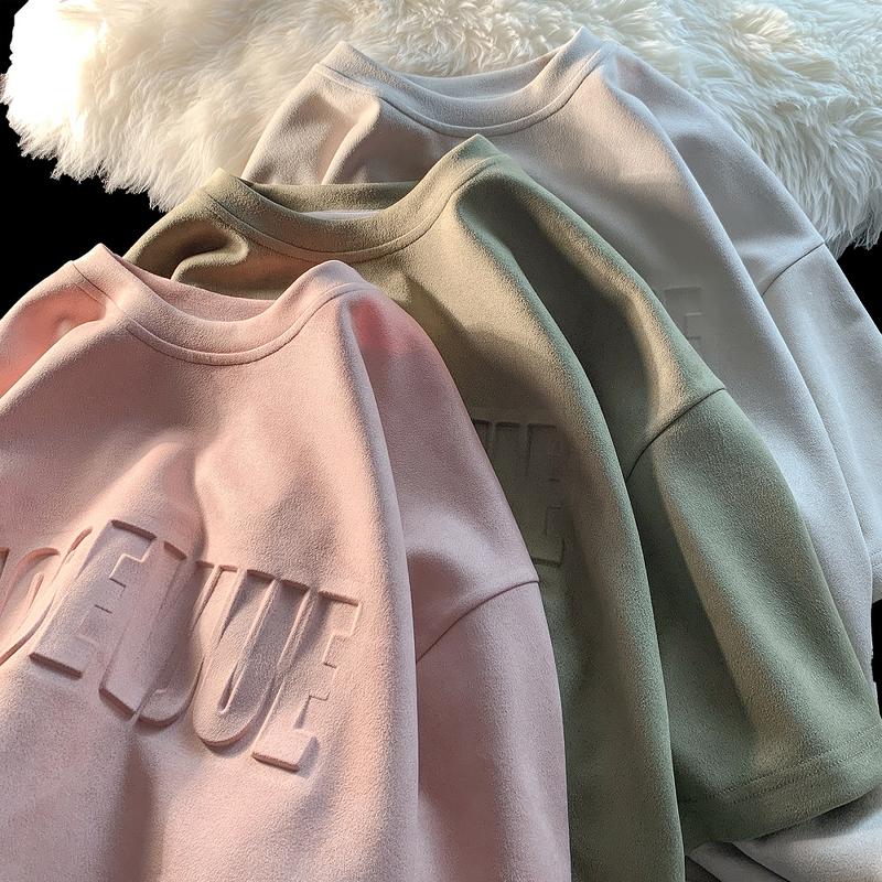 Áo thun Unisex MOSEVJUE chất liệu da lộn dày dặn co giãn Basic Tee áo phông trơn nam nữ tay lỡ oversize form rộng