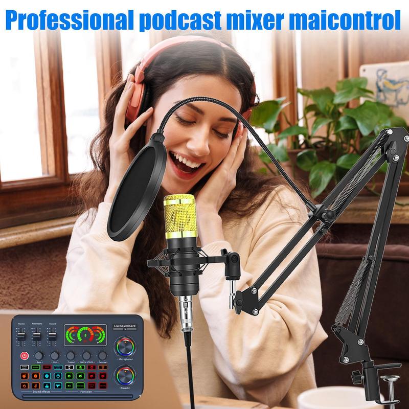 All-in-One Audio Interface DJ Mixer with Microphone, Audio Mixer with Sound Card for PC/Laptop/Phone, Streaming/Podcasting/Gaming Equipment 7