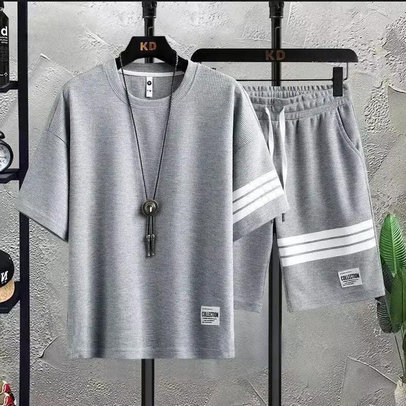 Product Introduction of Summer casual T-shirt short sleeve suit men feel luxury sport set of 2 pieces design checkered crossbody bag free shipping Menswear Breathable Dress Heart Matching Overall Straight 25