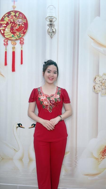 Product Introduction of A55 Đồ bộ thun nữ trung niên áo thêu hoa, tay cánh tiên hai tầng Women thương hiệu đồ bộ Hải Sơn 19