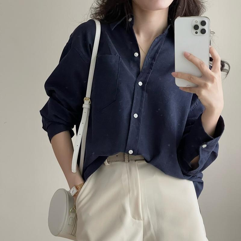 Áo Sơ Mi Linen, Áo Sơmi Nữ Basic Trơn , Áo Somi Dáng Rộng Thấm Hút Mồ Hôi Miho House