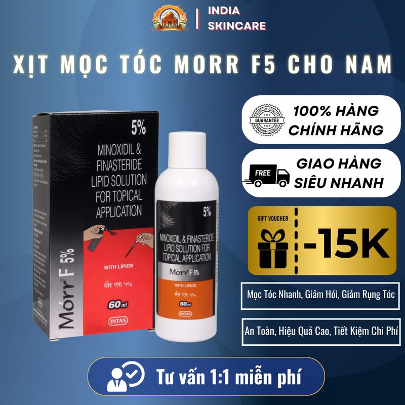 Xịt Mọc Tóc Morr F5 Minoxidil 5% Giảm Hói Giảm Rụng Tóc Dưỡng Tóc Kích Mọc Tóc 60ml Ấn Độ Serum Mọc Tóc