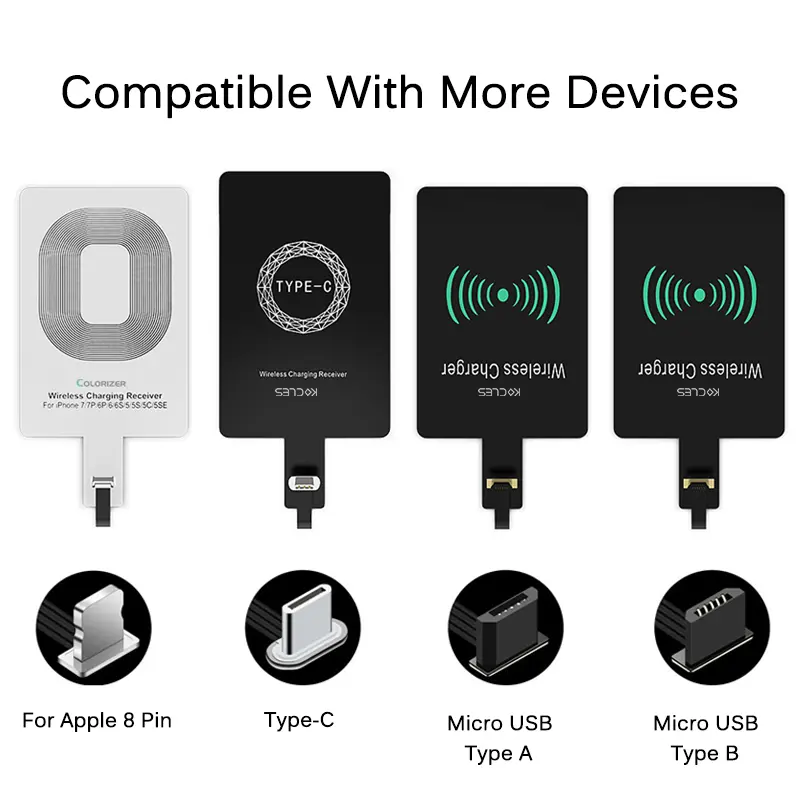 Penerima Pengecasan Tanpa Wayar, untuk Telefon Bimbit, Serasi dengan USB Mikro dan Jenis C, Pengecas Wayarles Pantas Universal Phone Kabel
