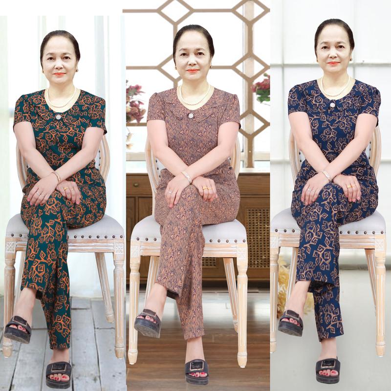 Đồ Bộ Trung Niên Tay cộc quần dài thiết kế chất cát lụa hàn châu Nhung Nữ