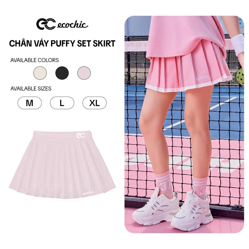 Chân Váy Xếp Ly ECOCHIC PUFFY SET B079 Dáng Xòe Ngắn Be Hồng Đen Có Lớp Lót Trong Dress Tennis Women
