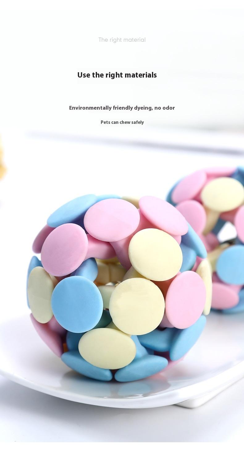 Product Introduction of Cat Color Matching Bell Toy Ball Macaron Three-Color Woven Ball Dog Cat Self-Hi Supplies 13