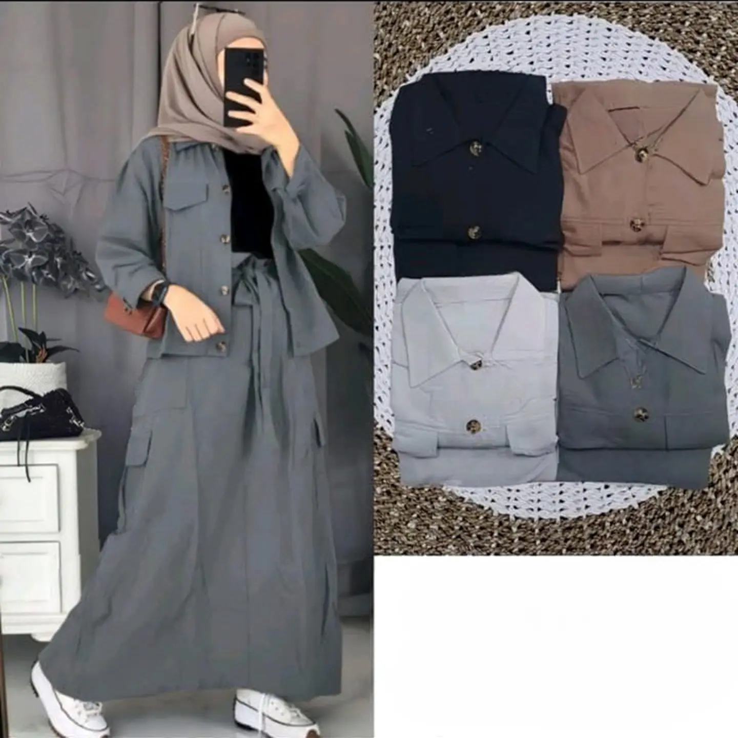 Anya Set Cargo Rok Bahan Katun Linen Polos Model Remaja Kasual Kekinian MC fashion