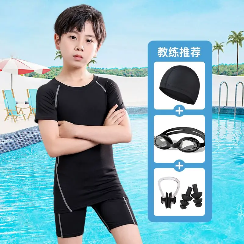 Men's Swimwear Short Sleeve Sun Protection Set Swimming Full Set Swim Trunks Surfing Diving Suit Swimwear Youth 2024 New