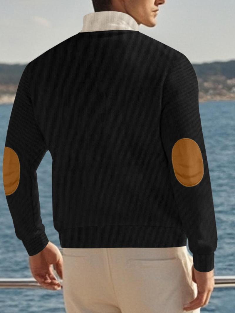 Product Introduction of Men's Regular Fit Solid Color Half Button Stand Collar Sweatshirt, Casual Long Sleeve Pullover for Fall & Winter, Men's Clothes for Daily Wear 8