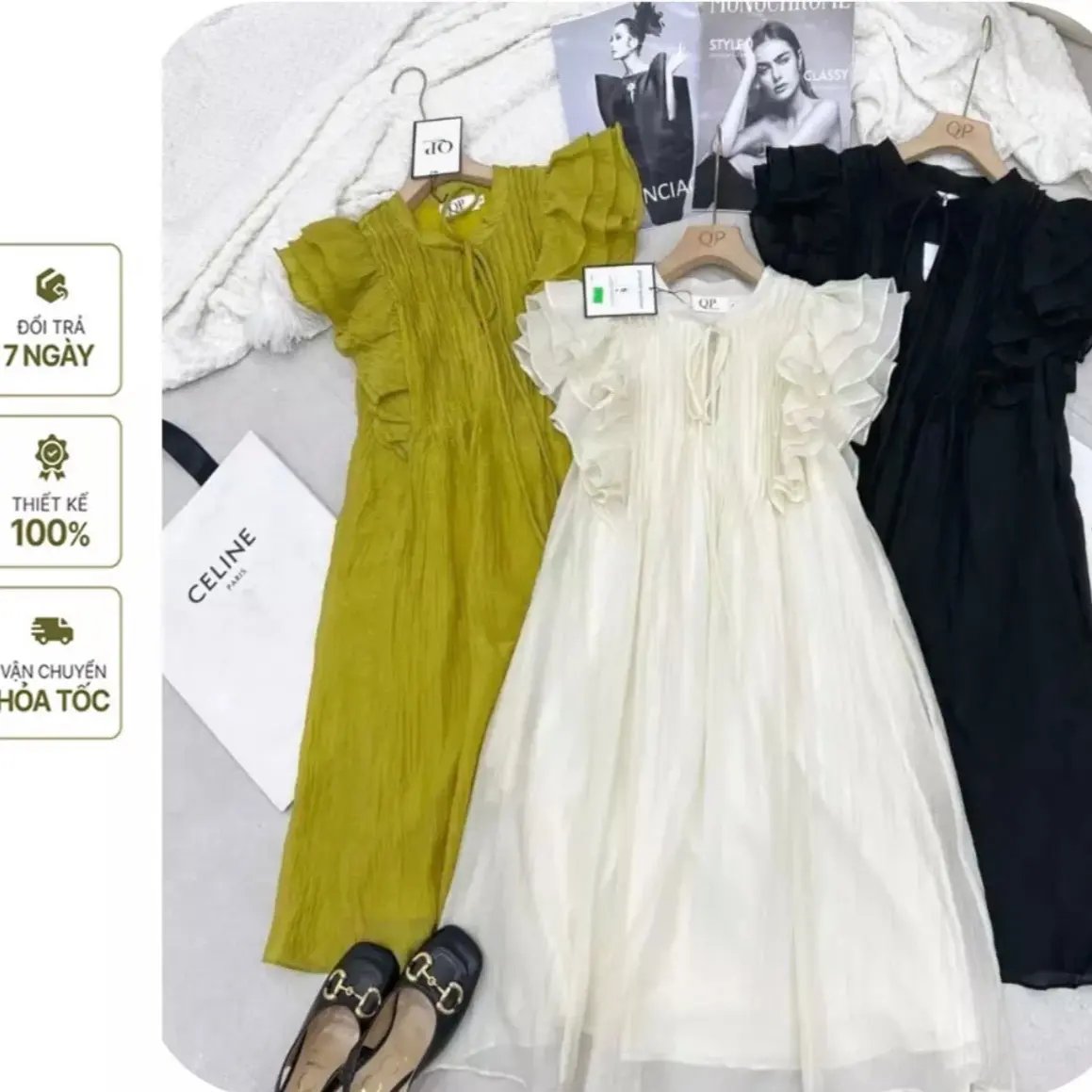 Váy Babydoll Tơ Đũi Nhăn Tay Bèo Cánh Tiên Cột Nơ Trước Siêu Xinh kèm ảnh thật Nữ Dress
