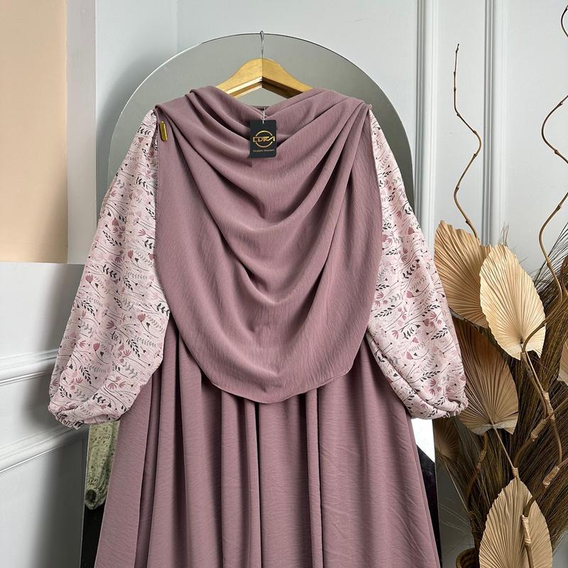 DFM - Haura Set Motip Syar’i Pasmina Oval Gamis Syar’i Wanita Bahan Crinkle Airflow 2