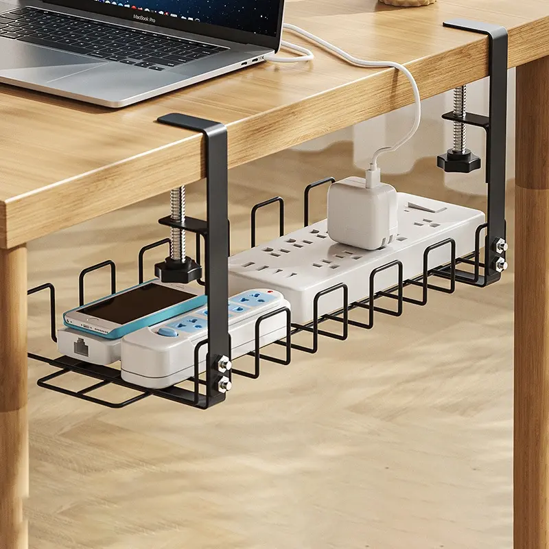 Under Table Storage Rack Cable Management Tray Desk Socket Holder Wire ...