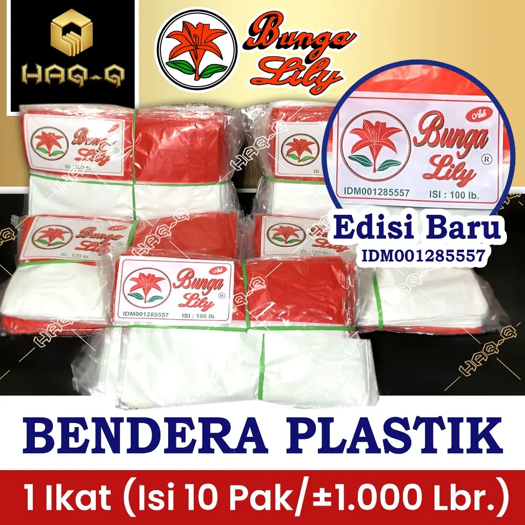 Bendera Plastik merek Bunga Lily  "ASLI" ( 1 Ikat isi 10 pack isi 1.000 lbr -Tanpa Tali ) READY STOCK! Merah Putih