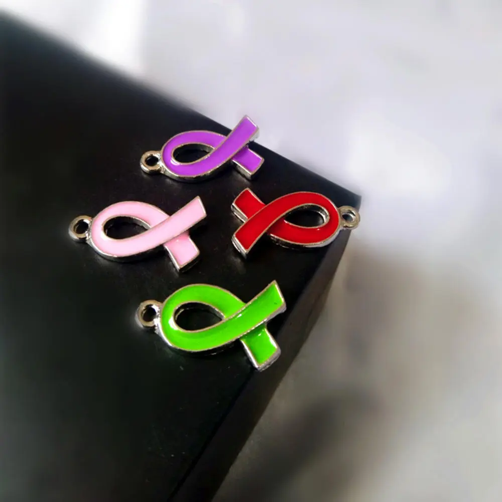 Drop Oil  Cancer Logo Ribbon Pendant Beads Charms For Jewelry Making Diy Neacklace Bracelet Accessories Alloy