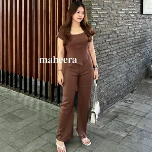 Maheera - Miory Setelan Celana Panjang + Atasan Rib Knit Premium Wanita Polos  Baju Nyaman  Basic