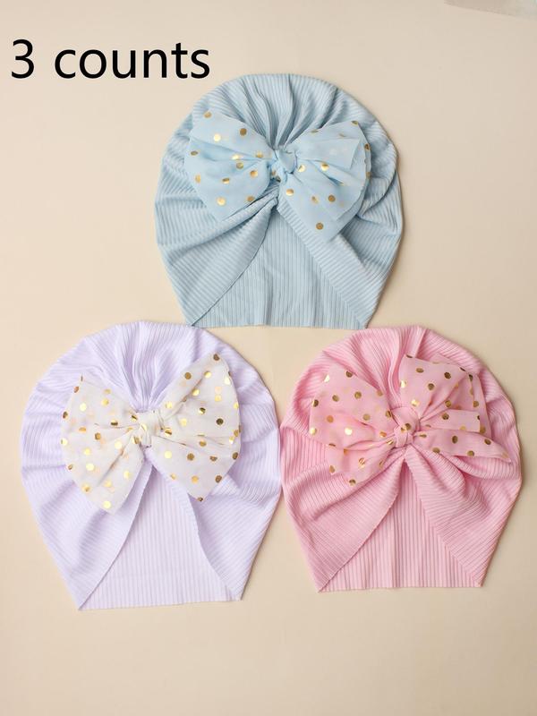 Baby's Hot Stamping Polka Dot Print Bow Decor Hat, Soft Breathable Cute Turban Hat, Fashion Baby Infant Hat 1