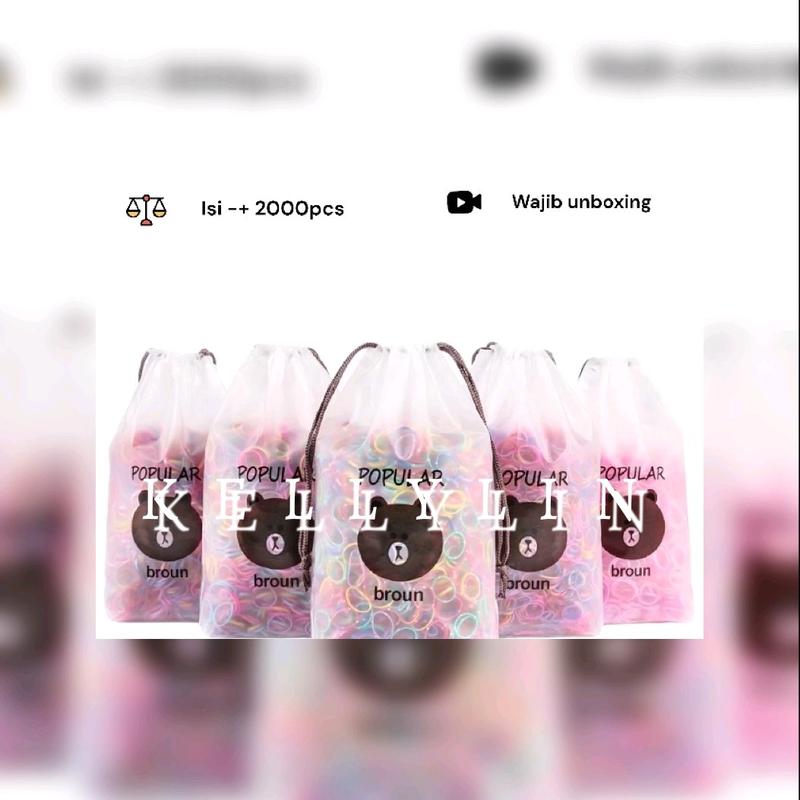 KARET JEPANG POUCH ISI 2000 PCS KARET RAMBUT FREE POUCH MIX WARNA Scrunchies 3