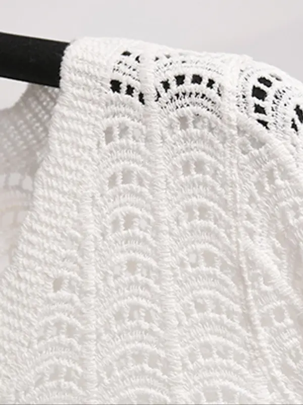 Women's Plain Hollow Out Open Front Cardigan, Casual Long Sleeve Crochet Cardigan for Summer, Fashion Women's Knit Clothing for Daily Wear 8