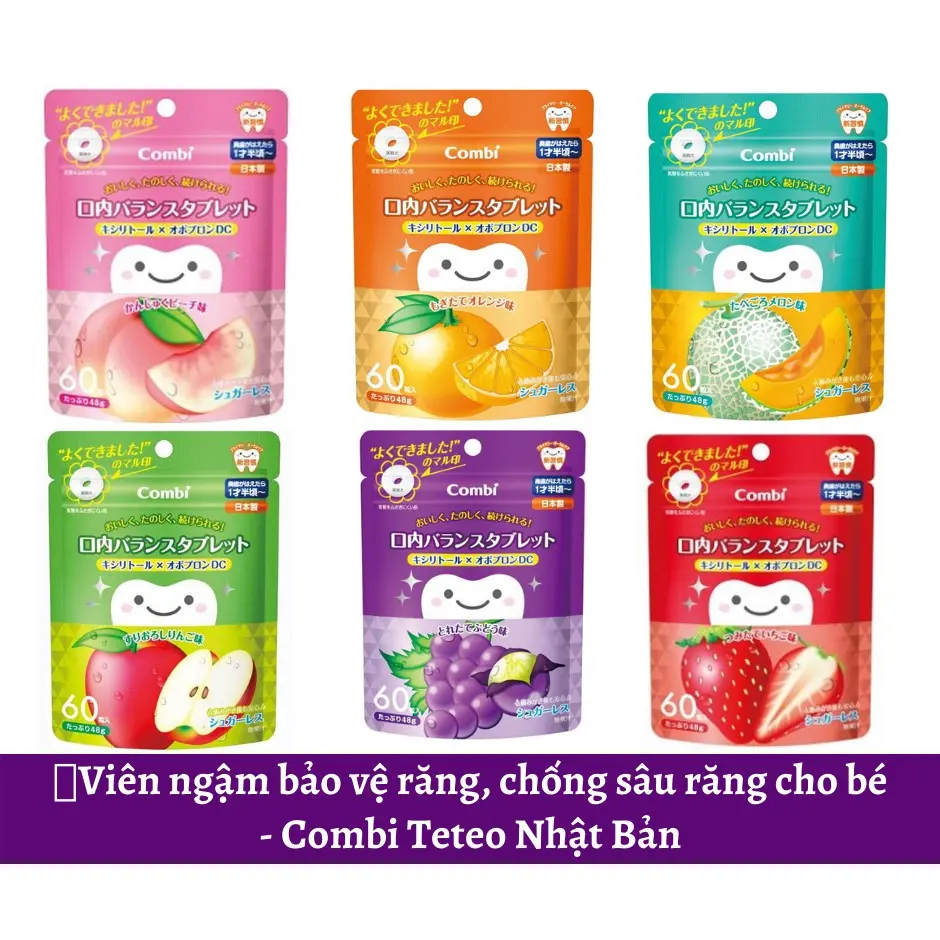 Kẹo ngậm bảo vệ răng, làm sạch răng, chống sâu răng cho bé COMBI TETEO Nhật Bản 60 viên Voi
