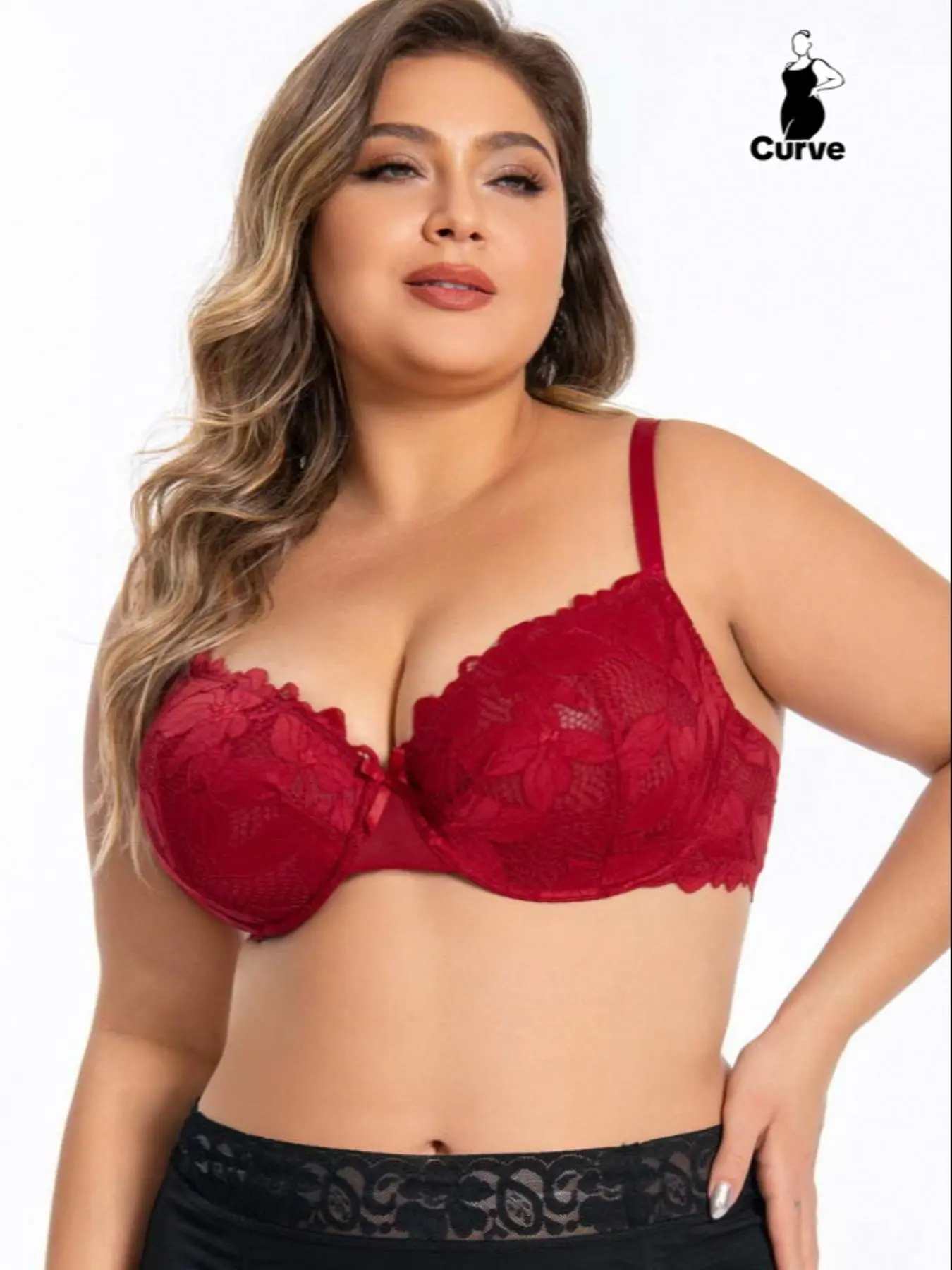 Plus Size Women's Solid Color Underwire Push Up Lace Bra, Casual Comfortable Breathable Adjustable Strap Unlined Bra for Daily Wear, Women's Plus Size Lingerie for All Seasons
