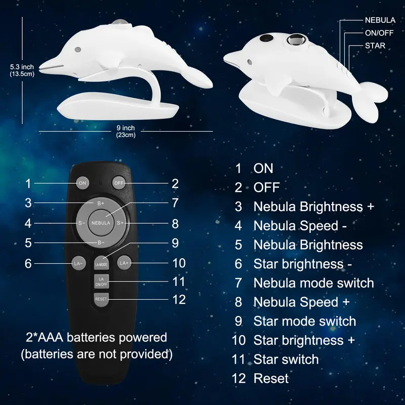 Dolphin Design Starry Sky Atmosphere Light, USB Powered Cute Dolphin Night Light, Decorative Ambient Light with Remote Control for Bedroom, Indoor Lighting 2