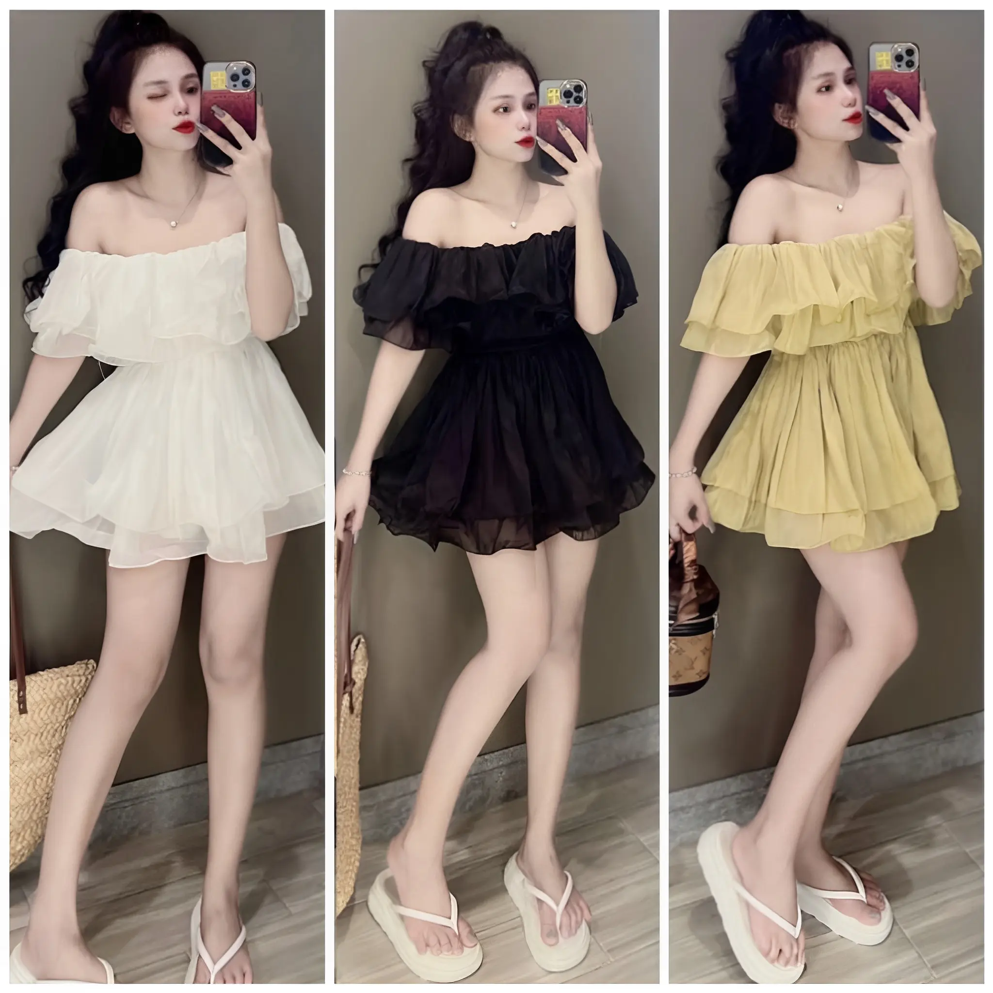 Quần Váy Nữ, Mẫu Jum, Làm Bằng Chất Liệu Voan, Kiểu Trễ Vai 3 Lớp, Có Lớp Lót crystal  dress