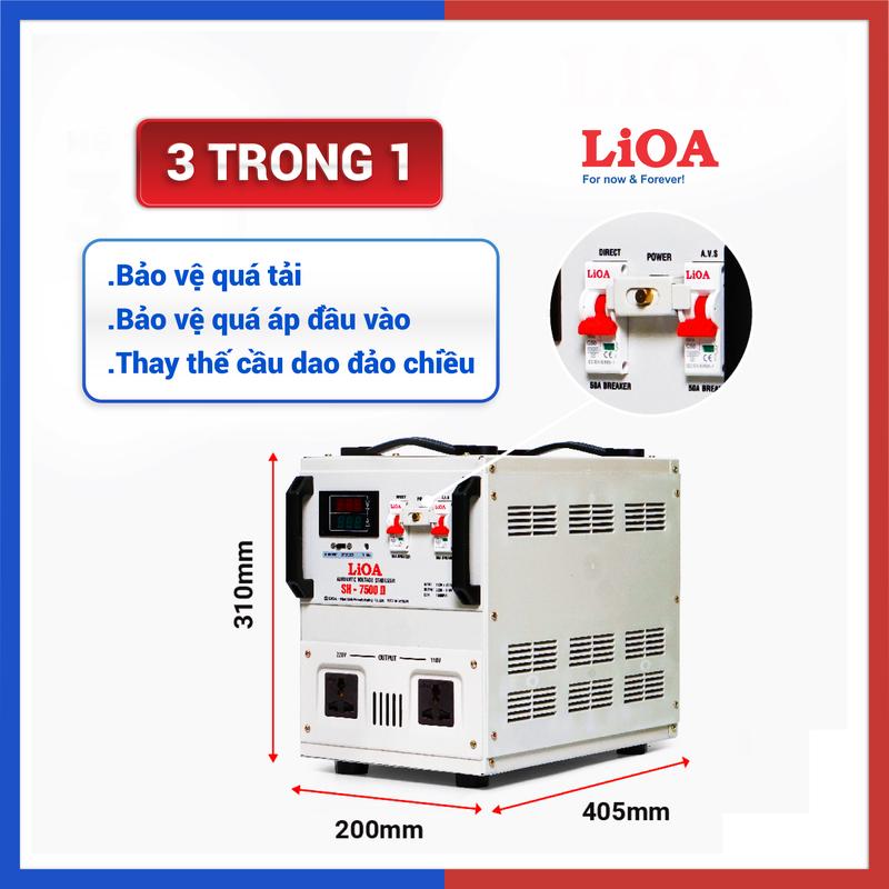 Ổn áp LiOA 7.5KVA SH-7500II dải 150V chính hãng Nhật Linh 7500VA 7500W dây đồng thế hệ mới đồng hồ led 1