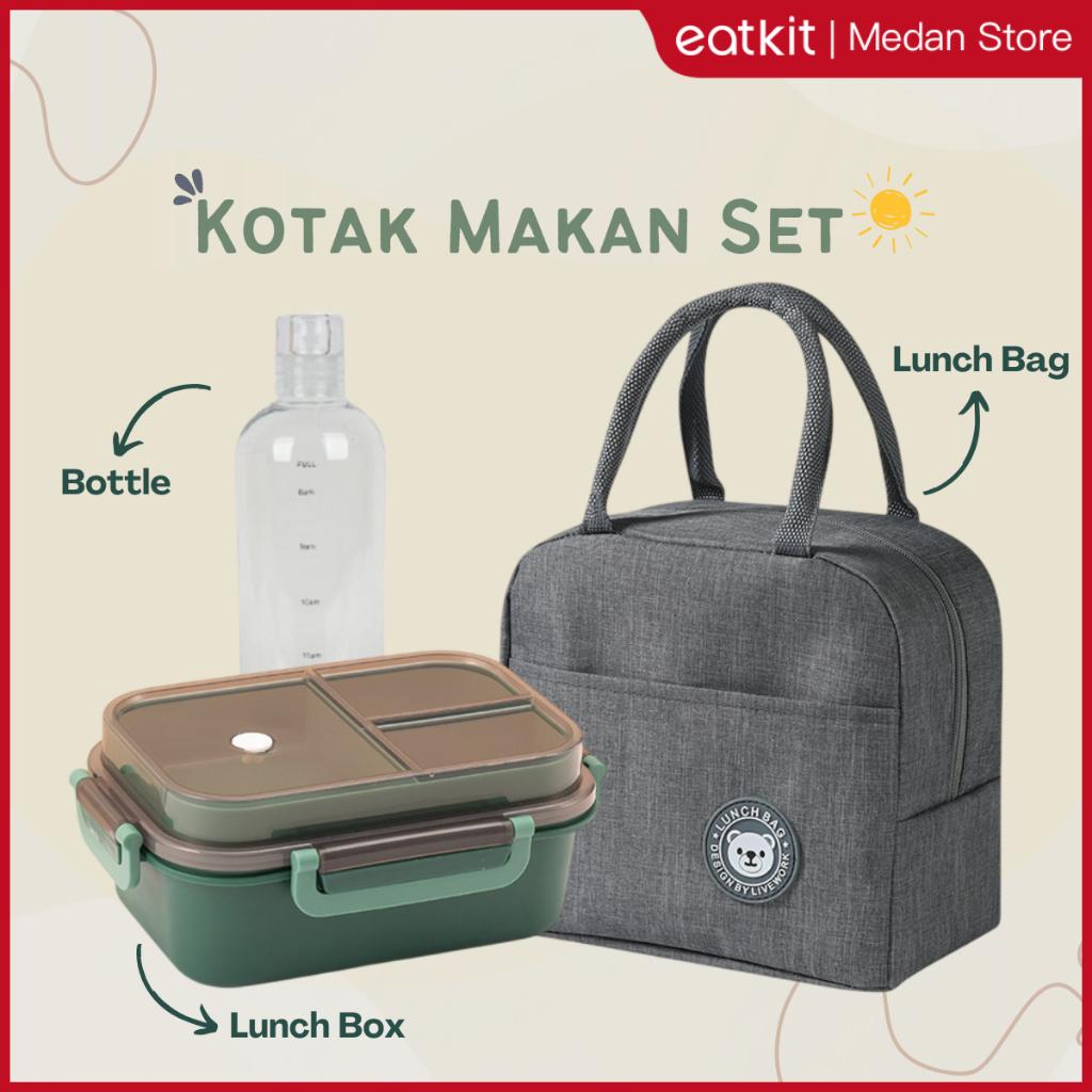 【Medan Ready Stock】Eatkit 3in1 Lunch Box Set | Kotak Makan 2 Tingkat 3 Sekat Anti Tumpah | Lunch Box Susun Free Sendok Garpu Portable | BPA Free【COD】
