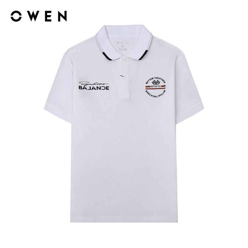 OWEN - Áo polo Nam ngắn tay Có Cổ Bodyfit APV233194 màu Trắng chất liệu CVC Spandex - Hoạ tiết In/thêu Menswear