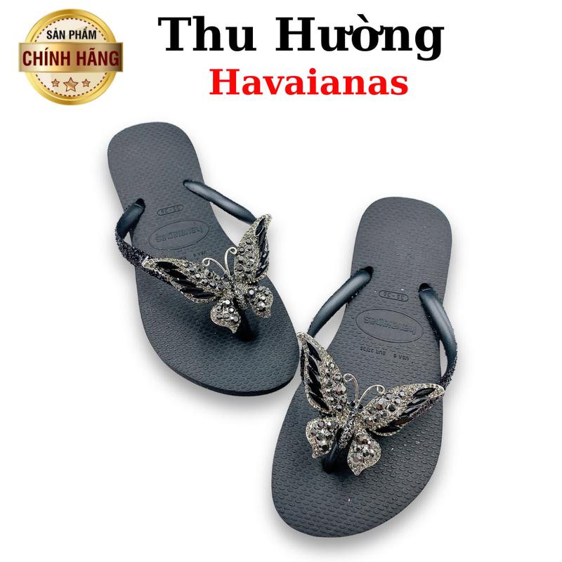 Dép Kim Tuyến Đen Gắn Kèm Charm Tổng Hợp - Từ Brazil - Cao su non tự nhiên chống trơn trượt - Thu Hường