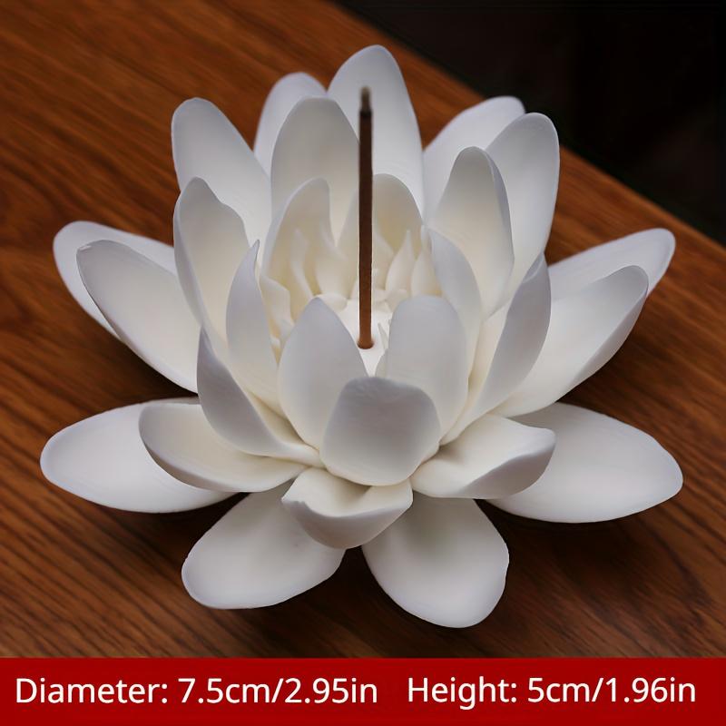 1pc Ceramic White Lotus Incense Burner, Flower Stick Holder for Yoga Studio Living Room Home Decor Freshener Scent 2