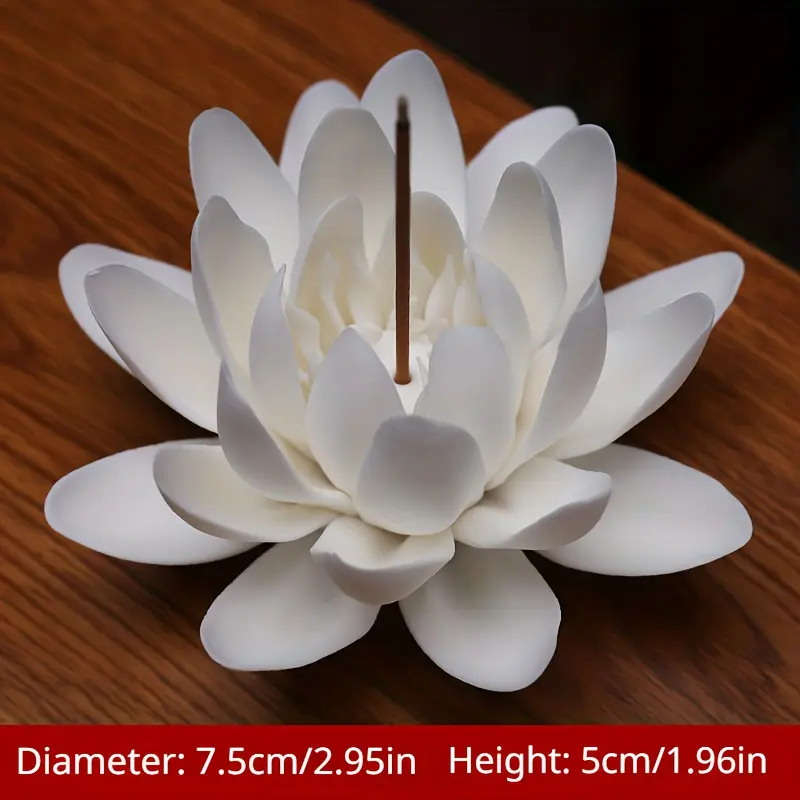 1pc Ceramic White Lotus Incense Burner, Flower Stick Holder for Yoga Studio Living Room Home Decor Freshener Scent 2