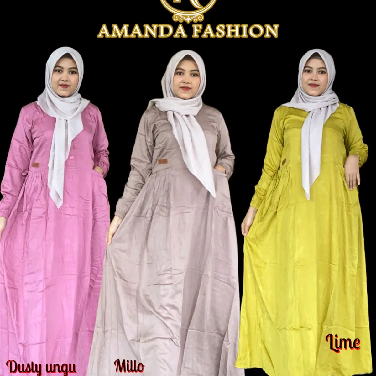 Gamis Amanda Ashfa Polos Rayon Twill Premium Kancing Muslim Busui & Wudhu Frendly (Free  Goodie Bag & Pouch)