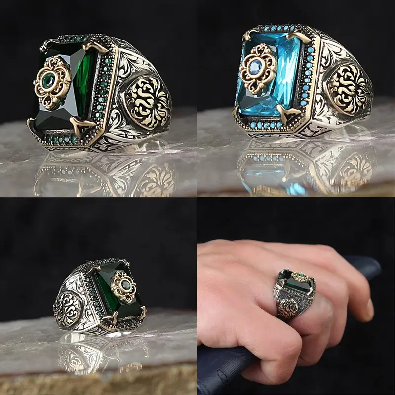 Europe and America Cross Border Ornament Men's Retro Black Square Alloy Ring Punk Hip Hop Special Trendy Style Ring