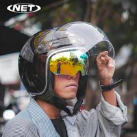 Gambar NET Helm Retro Bogo BTS Double Visor Dewasa SNI - Black Glossy, L 59-60cm dari Nethelmets Kota Bekasi 5 Tokopedia