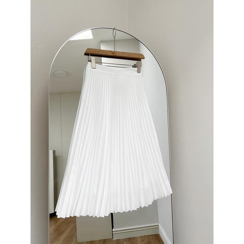 CHÂN VÁY QUẠT dập li xếp li dài midi vintage qua gối váy midi lịch sự đi làm đi chơi may 2 lớp V02 Nữ Khuy Màu Trắng