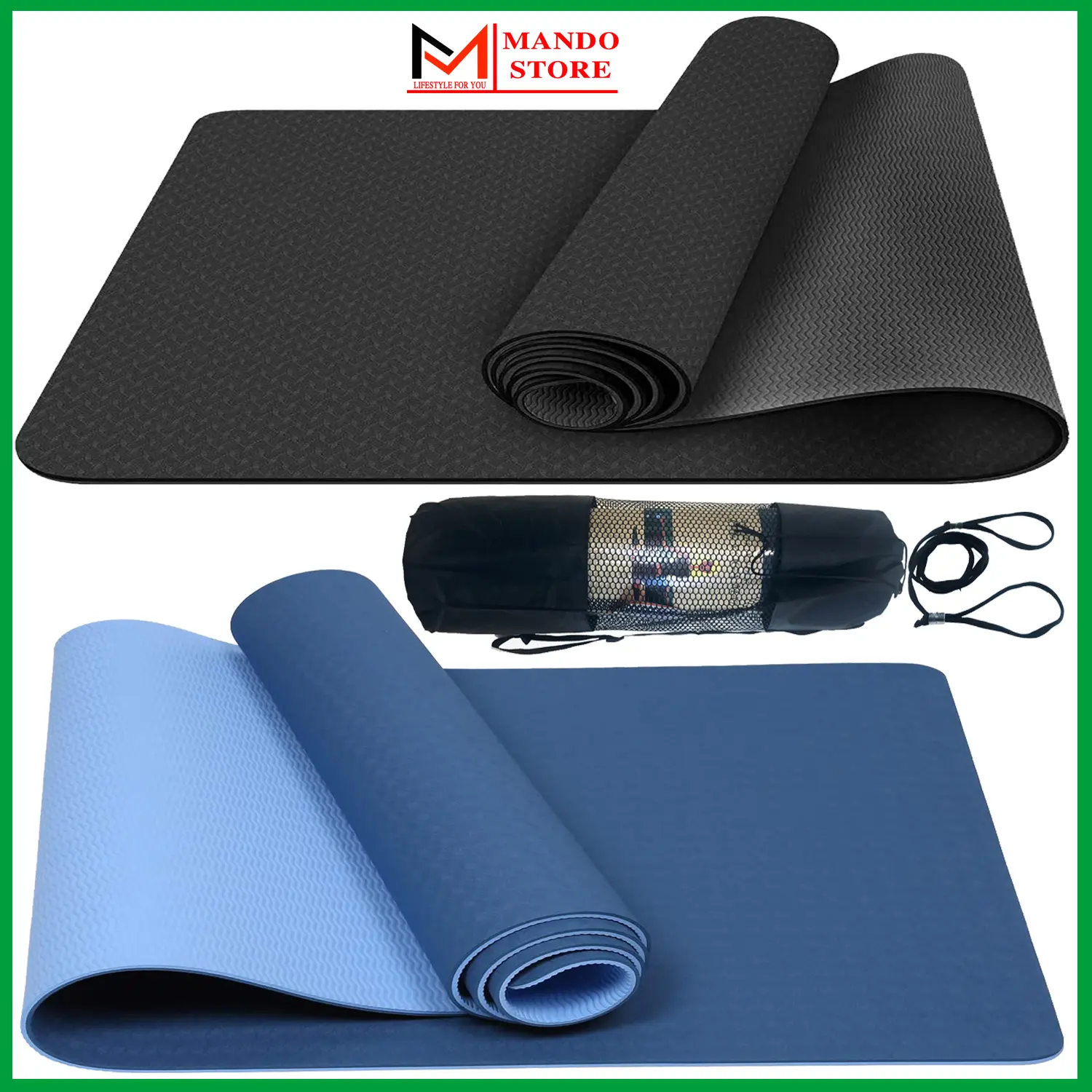 [Dày 6mm   Túi Dây] Thảm Tập Yoga 2 Lớp TPE Dày 6mm Cao Cấp Chống Trượt – Chọn Màu – Tặng Kèm Túi Đựng Và Dây Buộc Thảm Yoga Xịn