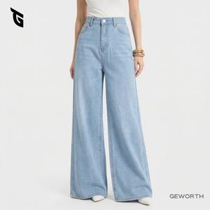 GEWORTH Wide Leg Jeans Loose Plus Size Fashion High Waist Wanita Denim Bootcut Jeans