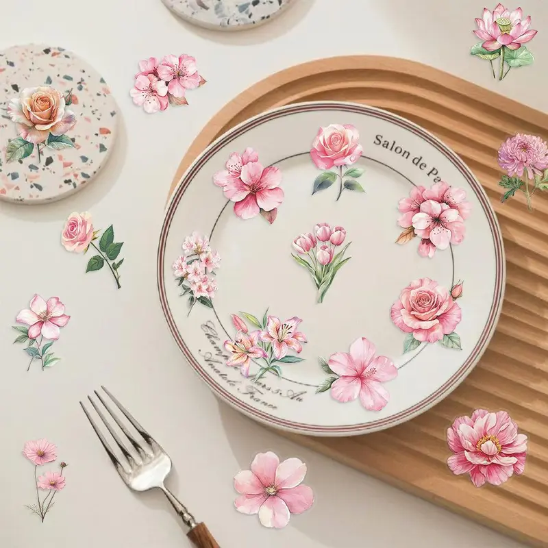Flower Pattern Sticker, 50pcs/set Watercolor Flower Sticker, Decorative Sticker for DIY Scrapbooking, Journaling, Gift Wrapping, Greeting Card, Art Stickers 5