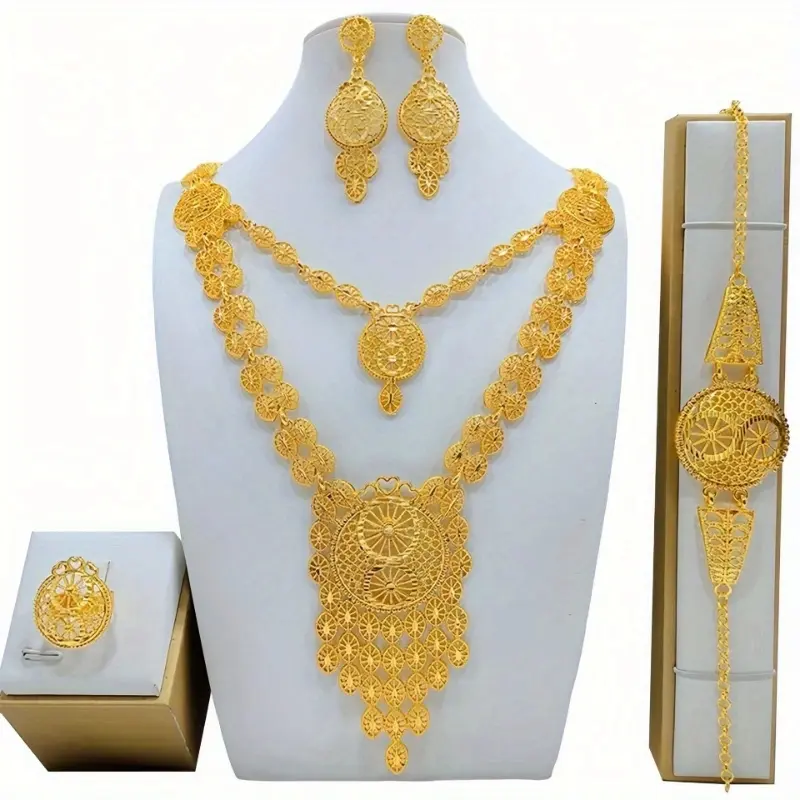 Arabian Bridal Jewelry Set (4pc), Luxury Alloy Wedding Gift Collection 0