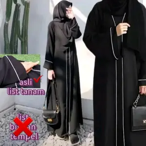Abaya polos hitam gamis lis putih bahan jetblack saudi turkey arab Polos dress mewah  pita  lembut  wanita  syari  bordir  muslim  umroh Turki Dewasa Remaja Lebaran Maxi Pesta Casual Cuci Kering Abayas