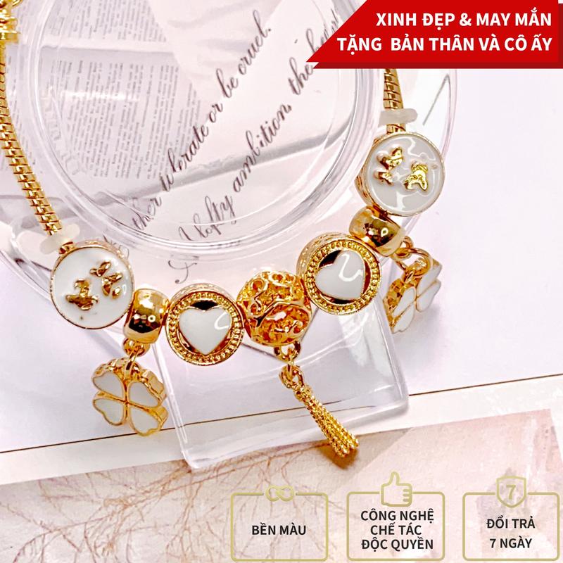 Lắc tay hoa vàng charm cỏ bốn lá đôi may mắn phụ kiện xinh [SL1940]