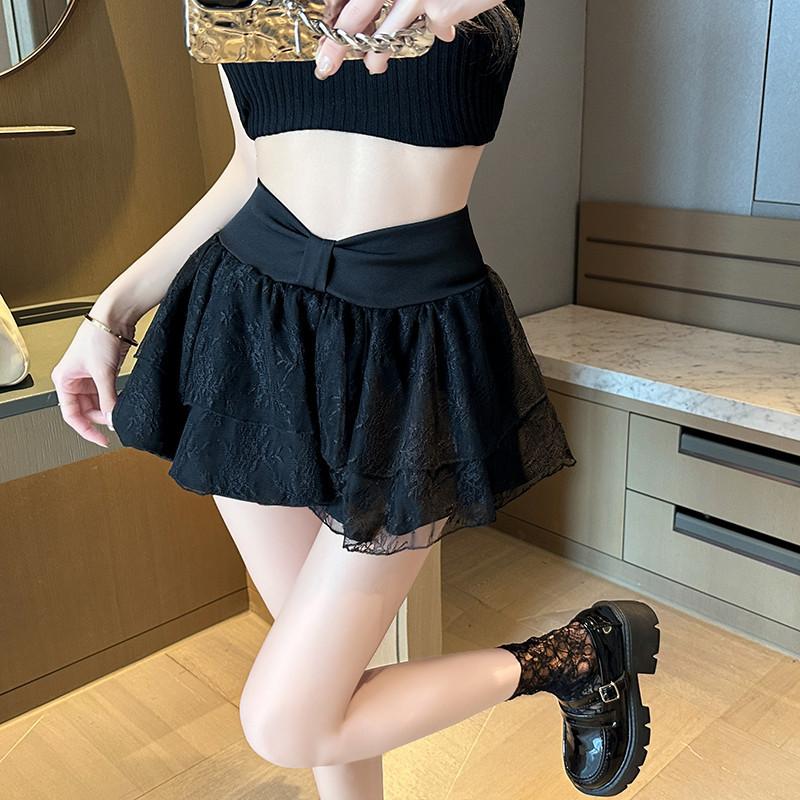 Product Introduction of Temperament High Waist Lace Stitching Skirt Women's Summer A- line Skirt 12