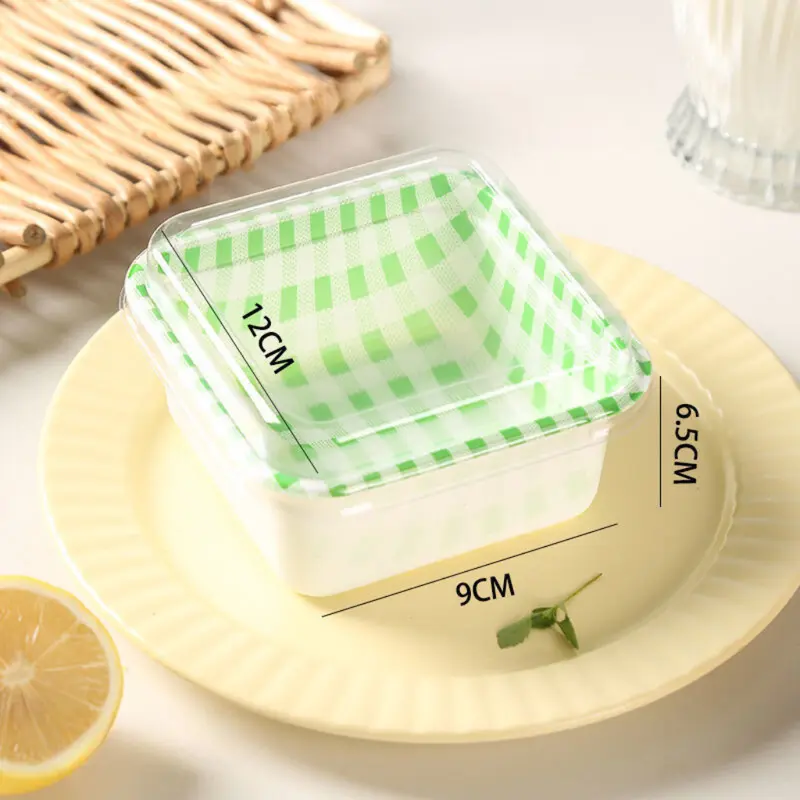 Hộp Bánh Bento Sọc Caro Họa Tiết Sắc Nét Dung Tích 450ml, Hộp Đựng Bánh Kem Tiramisu, Mousse Bento 1