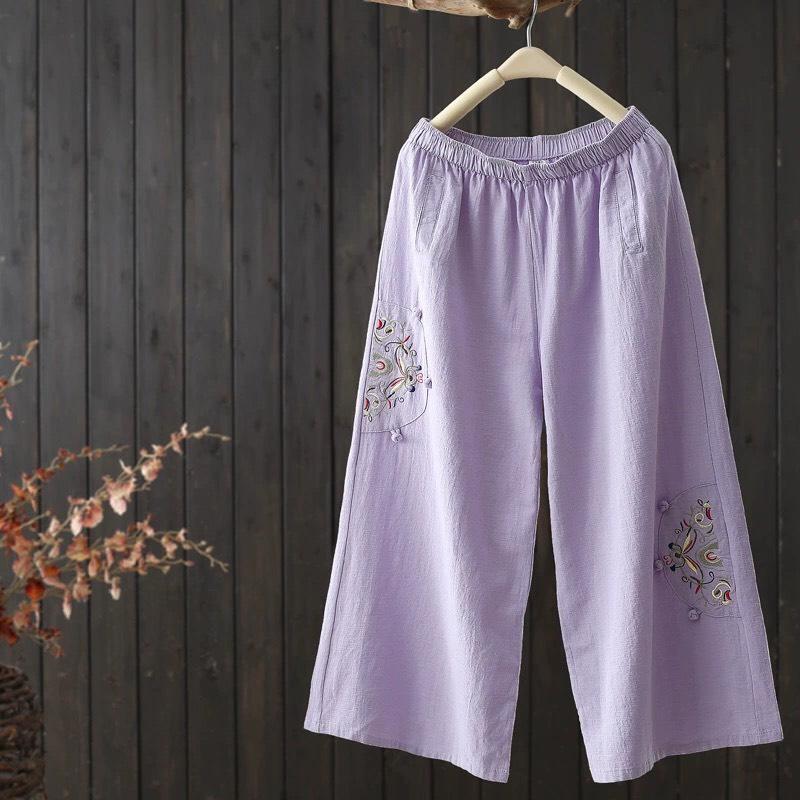Quần Ống Suông Chất Đũi Thêu Họa Tiết Thanh Lịch Nữ Women 7