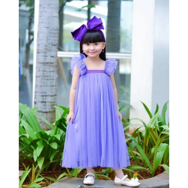 Dress Hitam Anak Polos 1-9 Tahun Kekinian Tille Halus Perempuan Bayi Gaun Cewek Katun Lengan Girls 2